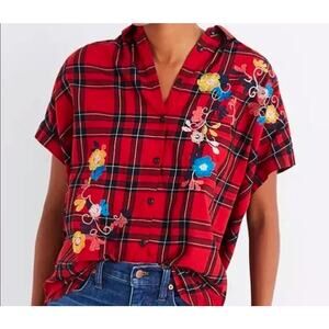 Madewell Embroidered Central Shirt Dahl Plaid Floral Boho Top M